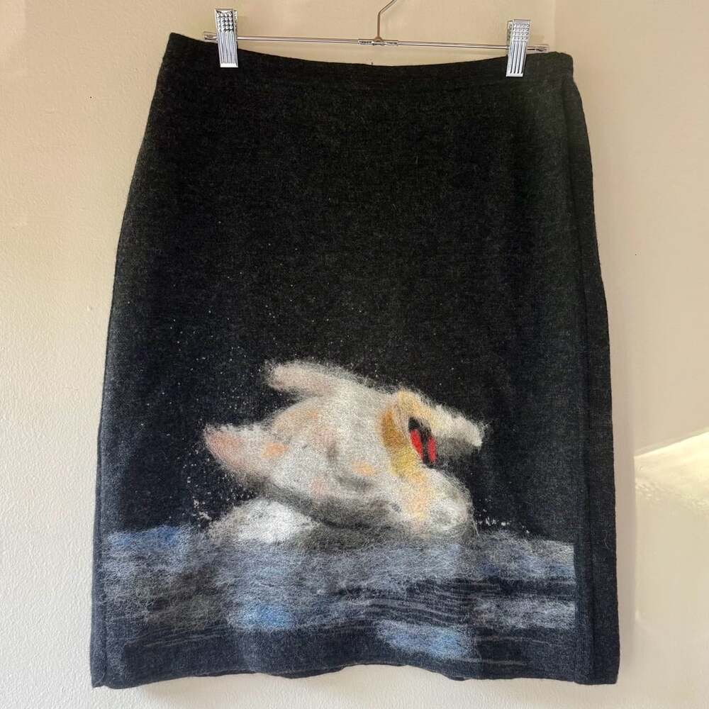Troubadour Knit Skirt Dark Gray Swan Art Needle Felted Wool